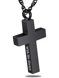 Cremation Cross Necklace for Ashes Cross Urns Locket Pendant Ashes Holder Stainless Steel Memorial Jewelry-Minimalist Chain Necklace With Me Always