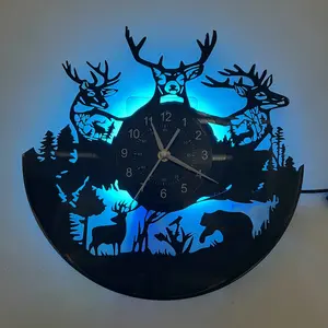 7 Color Glow in the Dark Christmas Deer Vinyl Wall Clock Home Holiday Decor Gift (Battery Not Included)