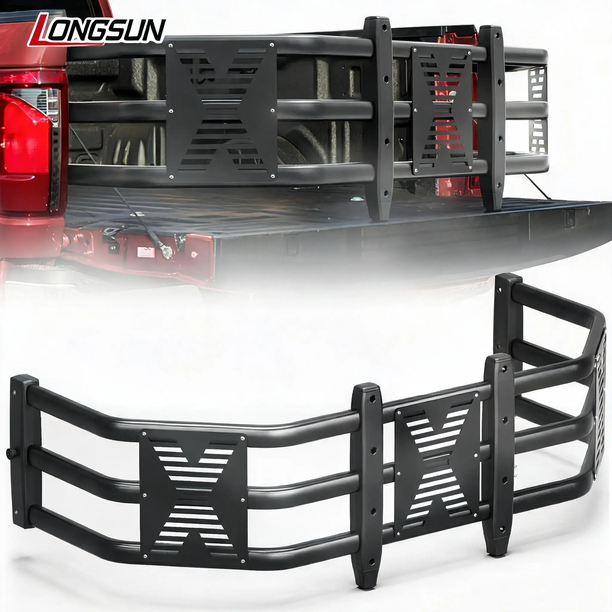 Longsun Adjustable Aluminum Truck Bed Extender, 59"-69" Retractable Drill-Required Truck Accessories, Compatible with CHEVROLET SILVERADO, TOYOTA TUNDRA, FORD F-Series, RAM, NISSAN TITAN pickup length