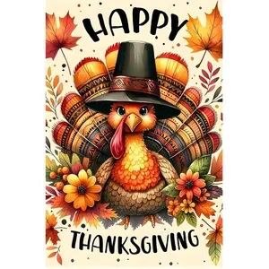 Fall Thanksgiving Turkey Garden Flag 12 x 18 inch Double Sided Outside decorations,Fall Harvest Flowers Small Garden Flags For Outdoor Yard Lawn