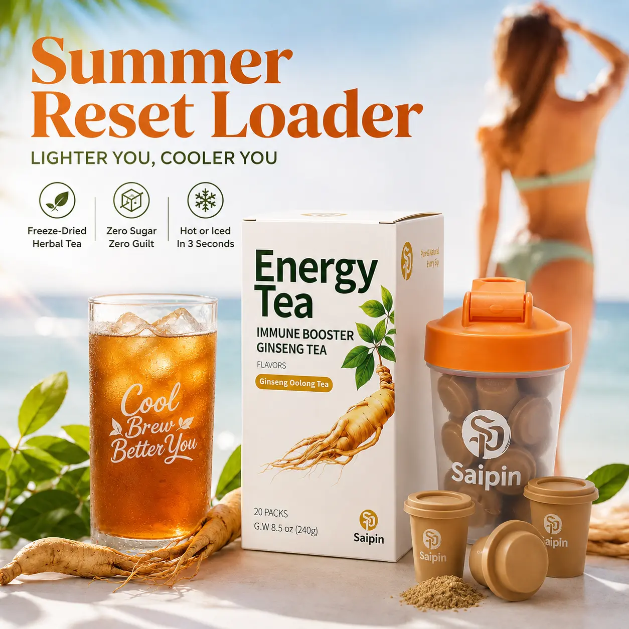[BOGO Deal] Unflavored Loaded Tea Energy Drink Powder - Healthy Energy Drinks, Free Saipin Shaker, No Sugar, Clean Focus, Calm Power for Work & Gym, 4X Active Power On The Go, Energy Drink Powders