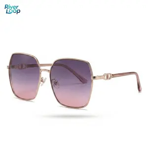 UV Protection Oversized Sunglasses, Rose Gold Frame, Purple-Pink Gradient Lens Lightweight Metal Sunglasses, No Pressure on Nose, Summer Commute Purple-Pink Gradient Sunglasses, Luxe Rose Gold Polygon Frame Indoor leisure equipment