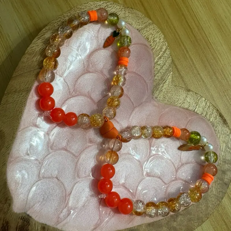 Cute Matching Bracelets with Carrot Charms - Colorful Beads & Orange Accents for Stylish Accessory