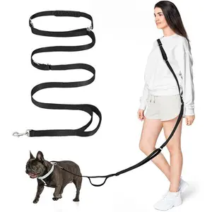 Hands Free Dog Leash, 8.5ft Adjustable Hands Free Leash for Medium Dogs, Versatile Handheld Crossbody Waist Lead with 3 Rings, Easy Adjust for Running Jogging Walking, Sponge Handle, Black