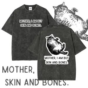 MOTHER, I AM BUT SKIN AND BONES Weight loss Vintage Humor Unisex Plus Size Summer Graphic Tees Personalized Pattern Y2k Clothing Round Neck Short-Sleeved Washed T-Shirt,Women's Clothing 100% Cotton, Menswear, Top, Vintage Style, Casual Oversized