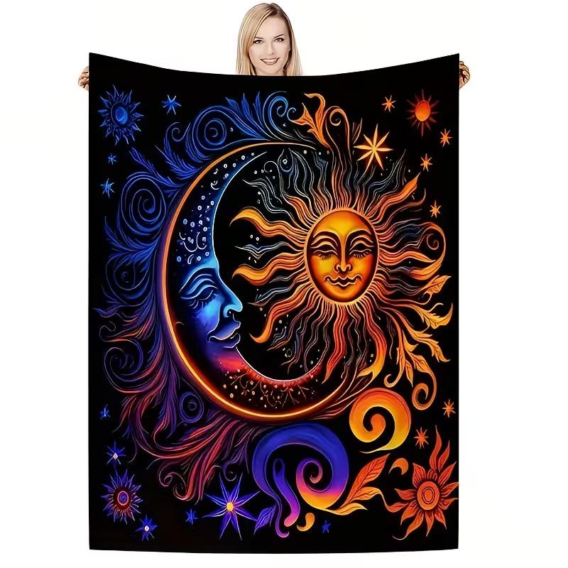 Soft Funny Throw Blanket A Blanket Featuring a Sun God Pattern, Made of Fleece, Soft, Suitable for Living Rooms And Bedrooms, Home Decor, Travel, Religious Beliefs, Festivals, Ornaments, Cartoons, Anime, And Christmas