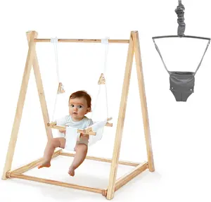 JOYMOR 2-in-1 Wooden Baby Swing & Jumper with A-Frame Foldable Stand for Indoor and Outdoor Use, Montessori Play Set with Baby Swing-Seat for Toddlers 6-36 Months