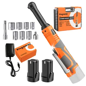 3/8" Extended Electric Ratchet Wrench Set, 61N.m(45ft-lbs) Cordless Long Neck Power Ratchet Wrench Kit with 2pcs 2000mAh 16V Batteries, LED Light, 9 Sockets, Toolbox, Variable Speed, For Housework, Car Repair