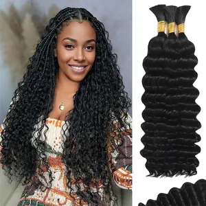 Human Braiding Hair For Boho Braids Deep Water Wave Bulk Human Hair for Braiding  Wet and Wavy Curly 100% Human Hair Extensions 3 Bundles 110g Natural Color 8-18inch For Boho Braids/Wedding/Party/Daily