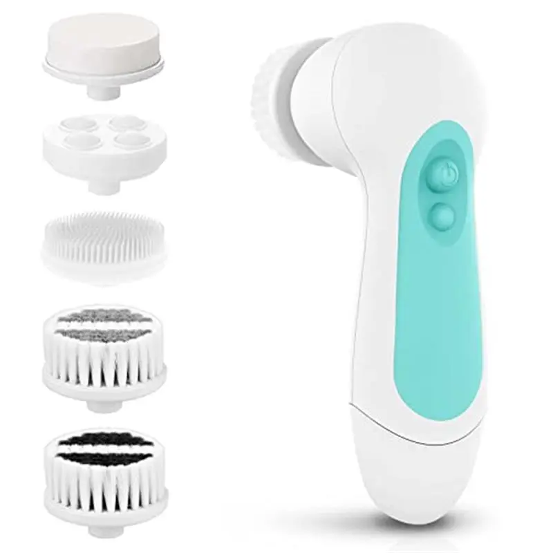 Waterproof Facial Cleansing Spin Brush Set with 5 Exfoliating Brush Heads