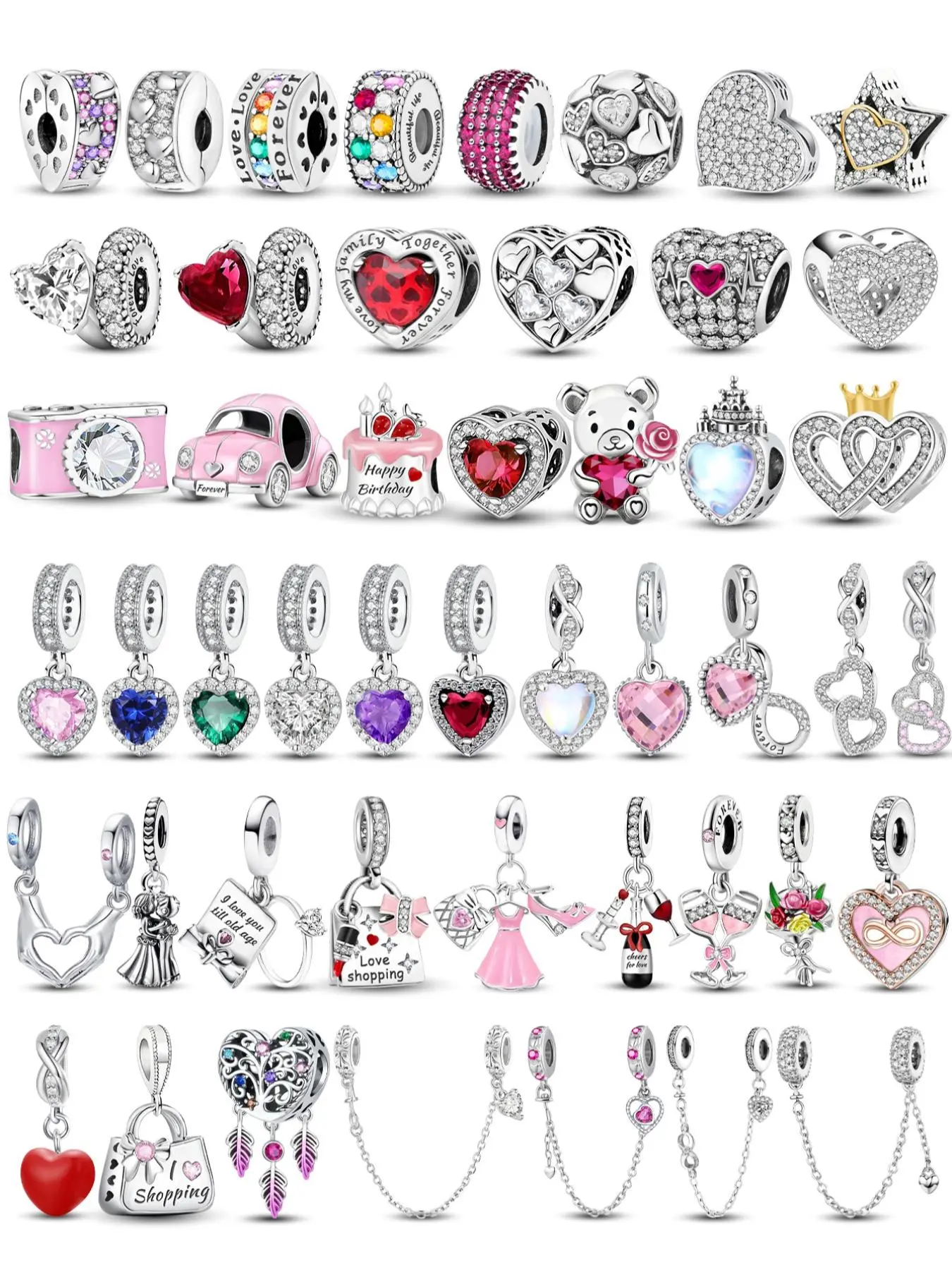 Heart Camera Bag Bear Car Birthday Cake Perfume Lipstick Charms Beaded Safety Chain, Cute Trendy Diy Jewelry Making Ideal Gift for Teen Birthdays Bangle Charms, Heart Design Charm, Stylish Playful Charm, Beads and Accessories