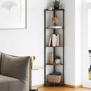 5 Tier Corner Shelf Stand,Industrial 65" Corner Shelves Display Shelf for Living Room Decor,Wall Corner Bookshelf Multi Unit Organizer,Tall Shelf Plant Stand for Bedroom,Bathroom,Small Space