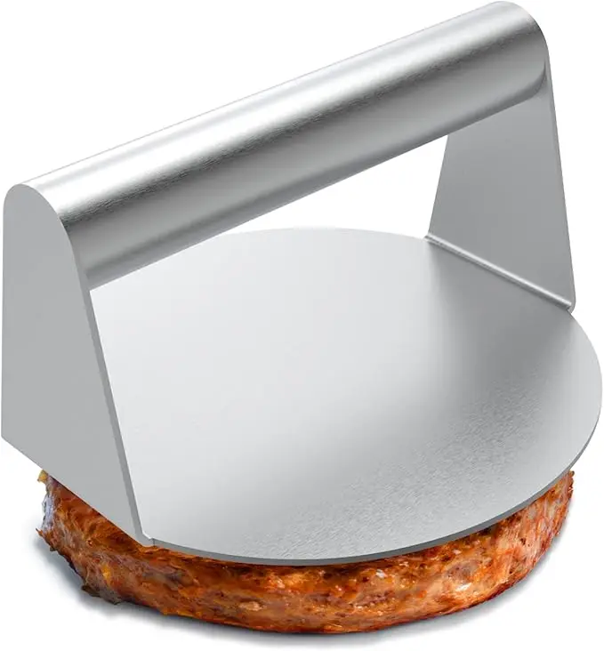 Stainless Steel Burger Press, 5.5 Inch Round Smasher, Non-Stick Smooth Hamburger Press Flat Bottom Without Ridges, Bacon Grill Perfect Griddle Cooking