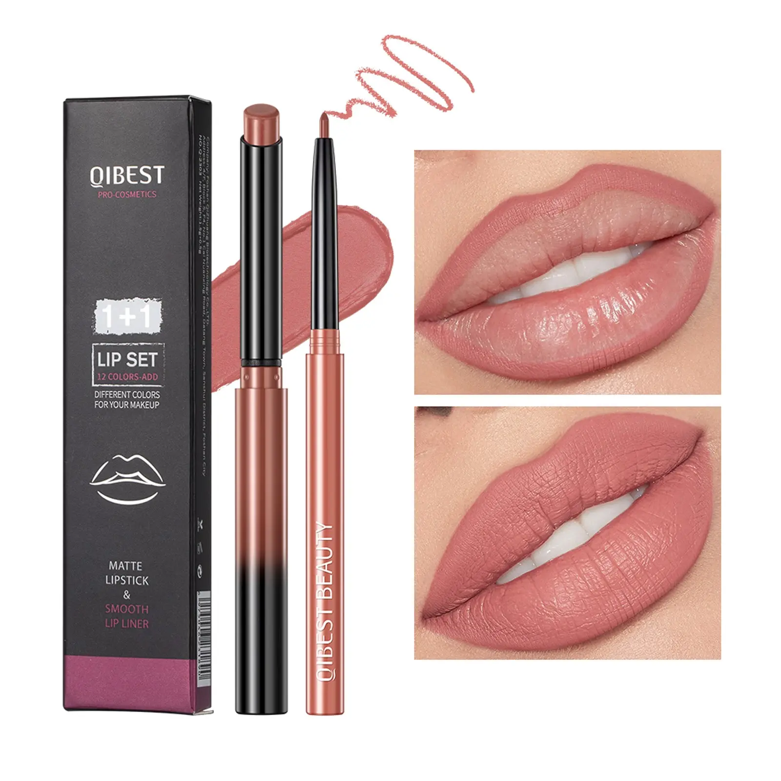 Matte Lip Liner Pen Set, Long-Lasting Waterproof Natural Nude Color, Easy-To-Wear Lipstick & Liner Combo, Two-Piece Kit, Makeup Lipliner, Lippie Pencil