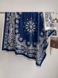 Women's Autumn Winter Elegant Paisley Double-Sided Printed Shawl, High-End Faux Wool Scarf, Windproof Warm Outdoor Essential