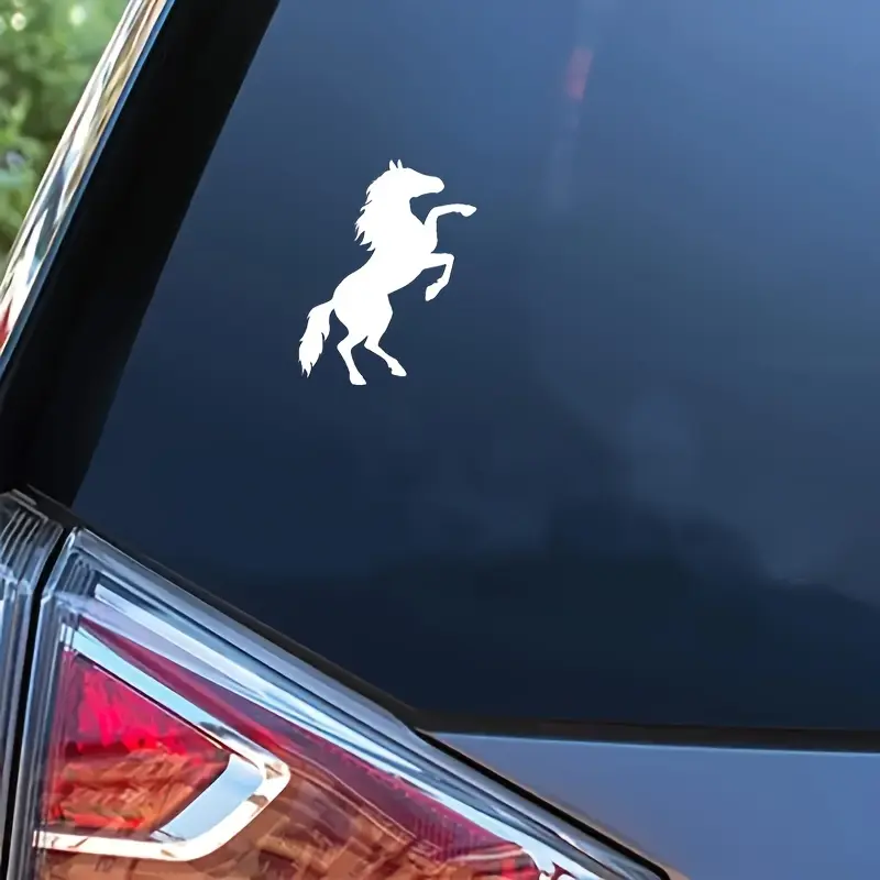 1PC Eye-Catching Minimalist Atmospheric-Style Standing White Horse Logo Sticker For Ford Mustang Car Bodies, Elegant Sports Backpacks, Decor Items Standing white horse silhouette decor Fill with sharp atmospheric sports vibe for Mustang owners