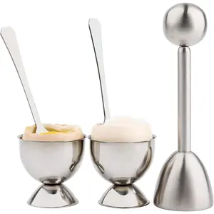 Soft Hard Boiled Egg Cutter Topper Set Egg Cracker with Include 2 Cup 2 Spoon 1 Topper Cutter Shell Separator Remover Stainless Steel Kitchen Tool