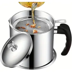 Bacon  Container with Strainer & Lid, 43oz Stainless Steel  Saver for Kitchen, Leakproof Oil Keeper with Non-Slip Handle, Fry  Storage Organizer for Cooking Oil/