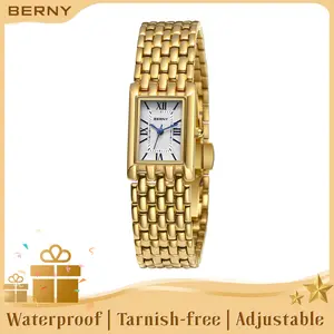 BERNY Gold Watches for Women - Vintage Classic Quartz Watch, Adjustable Stainless Steel Bracelet for Small Wrists, 30M Waterproof, Dainty & Elegant Jewelry Style, Valentine's Gift for Her with Box & Tools, Relojes de Mujer, Mother's Day Gift