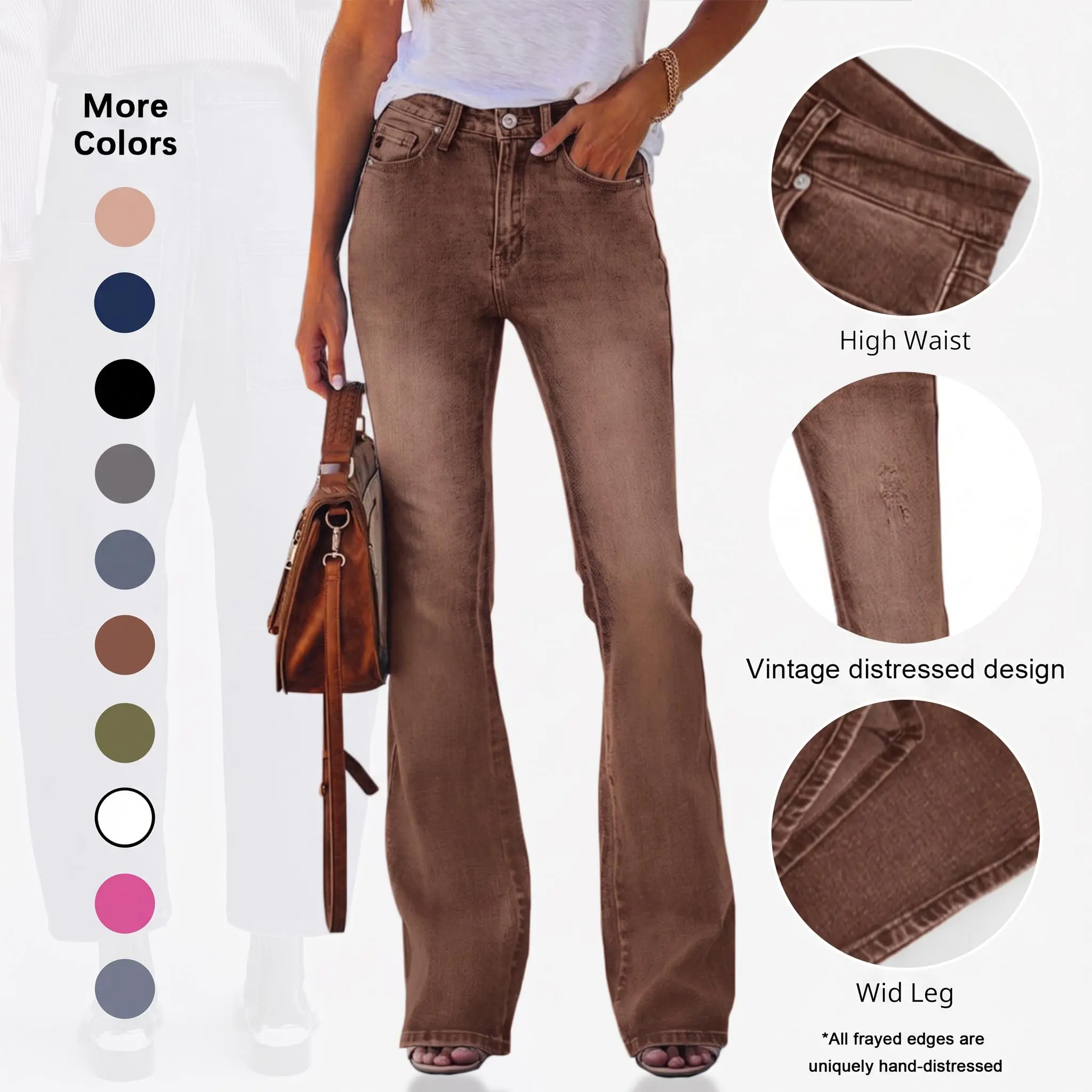 Flowyair Womens High Waisted Jeans Flare Stretch Boyfriend Bootcut Casual Denim Pants