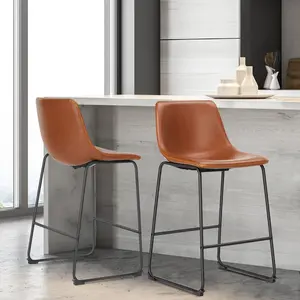 330LB Capacity! Set of 2 Modern Counter Height Bar Stools w/ Back - Scratch-Proof Legs, Faux Leather Kitchen Island Bar Chairs, Elegant Brown (30")