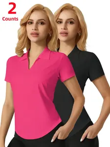 Women's Moisture-Wicking Dry Fit Active Breathable Polo Shirt Set, Casual Loose-Fitting Short Sleeve Tee for Activewear Running Golf Sports, All Seasons
