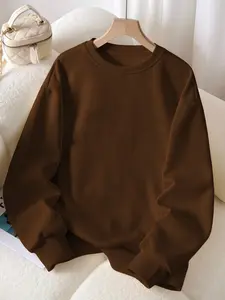 Women's Solid Color Round Neck Loose Fit Thicken Knit Pullover, Comfortable Versatile Casual Sporty Top, Fall & Winter Fashion Women's Shirt, Knitwear