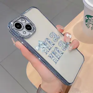 Cute MAMA Bow luxury rhinestone decor phone case for iPhone 17 17Air 17Pro 17Promax 16 15 14 13 12 11 plus pro Max shockproof camera protector cover X-mas Christmas gift