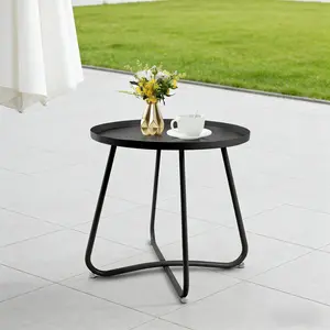 Black Outdoor Side Tables,Round Modern Home Decor Coffee Tea Side Table,Small Metal Sofa Side Snack Side Table, Simple Style Table for Living Room Bedroom and Garden Balcony Yard Porch Patio