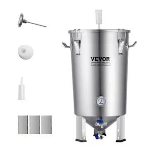 【FathersDayGift】VEVOR 304 Stainless Steel Kettle,  8 GALLON Beer Brew Fermentor, Brew Bucket Fermentor for Brewing, Home Brewing Supplies with Base, Kettle Stock Pot Includes Lid, Handle, Valve, Spigot, Thermometer