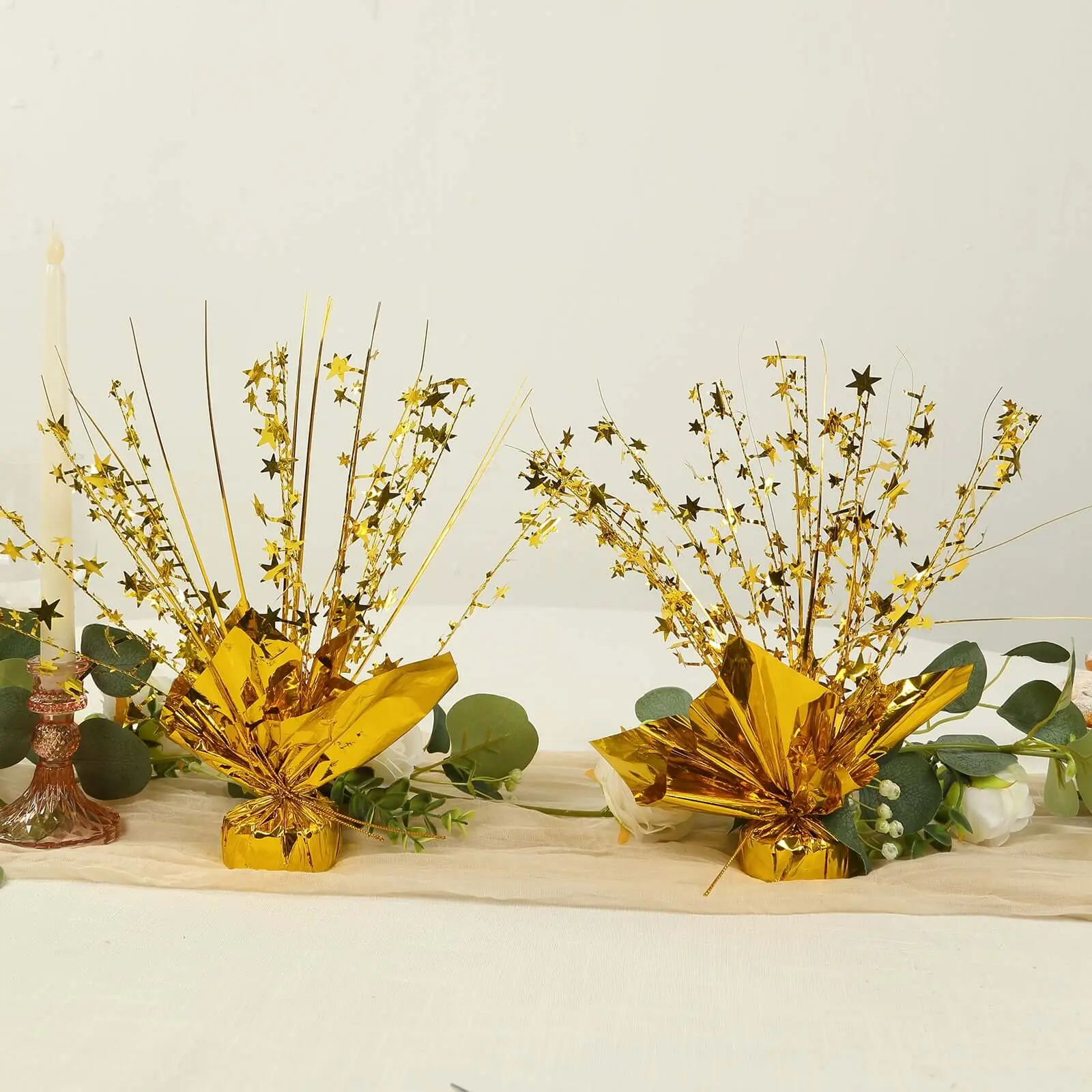 6-Pack 13" Metallic Gold Star Foil Spray Centerpieces, Free-Standing Star Burst Party Table Decorations, Eye-Catching Gleam 'N Burst Accessories for Baby Showers, Pool Parties, Fall Festivities, Halloween Aesthetic