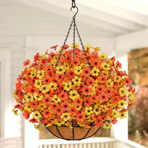 Artificial Fall Hanging Baskets for Outdoors Fake Hanging  Realistic UV Resistant Fall Flowers for Fall Decor Porch Patio Garden Decor OrangeYellow