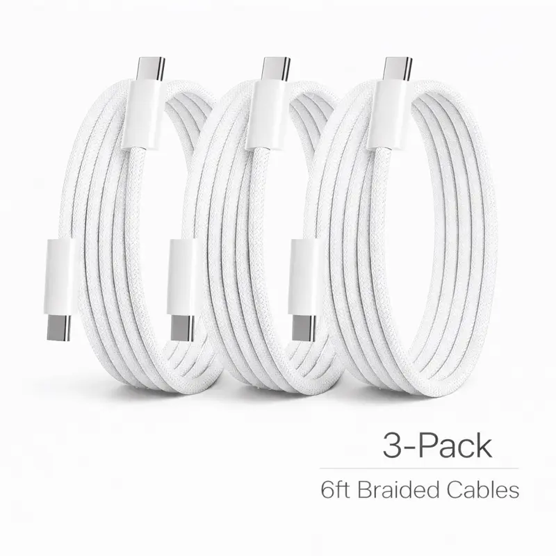 3-Pack 6FT 60W USB-C to USB-C Fast Charging Cable, Durable Nylon Braided Cord for iPhone 17/16/15 Pro/ Pro Max/ Air,iPad Pro Electronic Cellphone