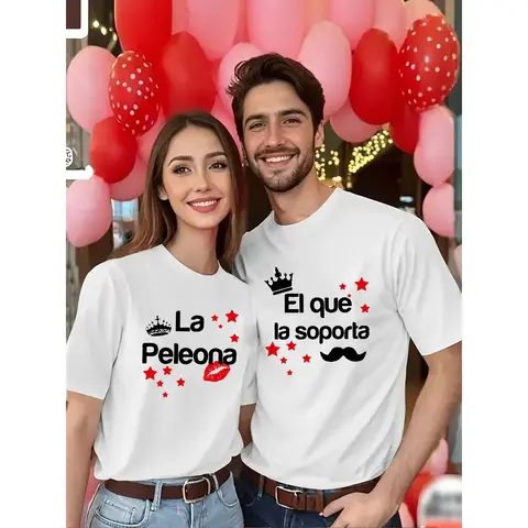 His & Hers Matching Couple T-Shirts - Spanish Love Phrase "Te Amo Muchísimo" & "Por Tu Ser Mi Vida" with Crowned 'P' & Mustache Design - Valentine'S Day & Anniversary Gifts - Breathable Black & Red Graphic Tees - Machine Washable Couples Apparel for, Fitt