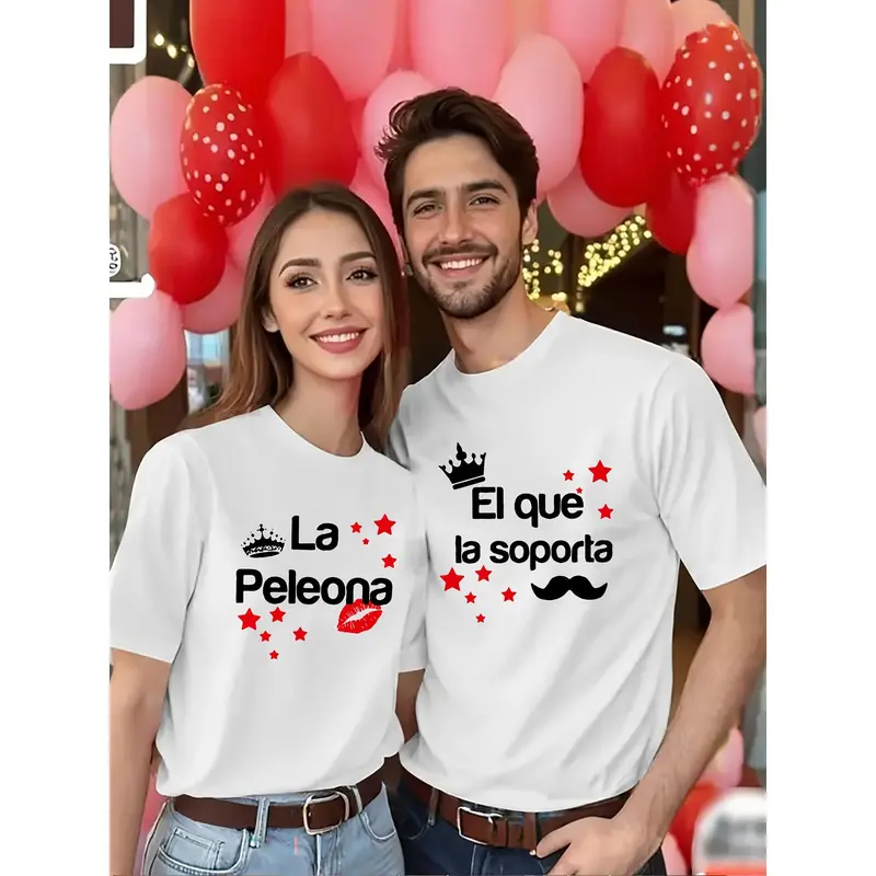 His & Hers Matching Couple T-Shirts - Spanish Love Phrase "Te Amo Muchísimo" & "Por Tu Ser Mi Vida" with Crowned 'P' & Mustache Design - Valentine'S Day & Anniversary Gifts - Breathable Black & Red Graphic Tees - Machine Washable Couples Apparel for, Fitt