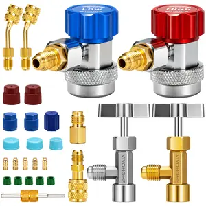 VIVOHOME AC R134a Adapter Tool Kit, R134a Quick Couplers and Self Sealing and Puncture Can Taps, R410a Adapters, Tank Adapter and Valve Core Remover, AC Gauge Hose Conversion Adapters