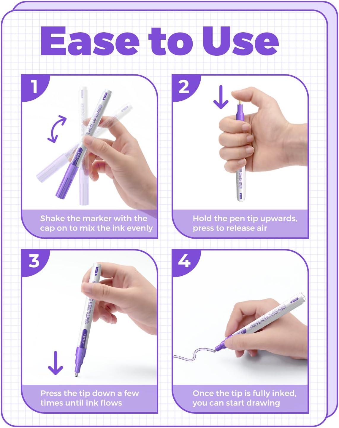 [JusArt] 12 Colors Outline Markers, Double Line Glitter Markers for Kids DIY Card Crafts, Metallic Markers Drawing Art Supplies Gift