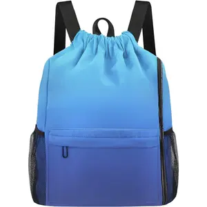 Drawstring Backpack with Mesh Pockets String Gym Bag Sackpack Sandproof Water Resistant Beach Backpack for Men Women