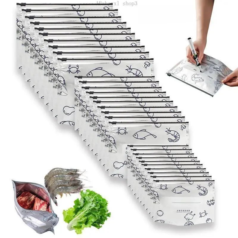 Reusable Aluminum Foil Sealable Storage Bags, 2025 New Resealable Vacuum Zipper Pouches for Food, Stand Up Foil Sealable Bags with Label and Zip Lock for Vegetable Fruit MeatABahsyxl shop3