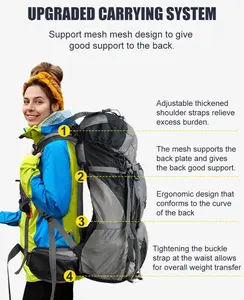 60L Hiking Backpack with Rain Cover  Large Capacity Internal Frame Camping & Travel Pack
