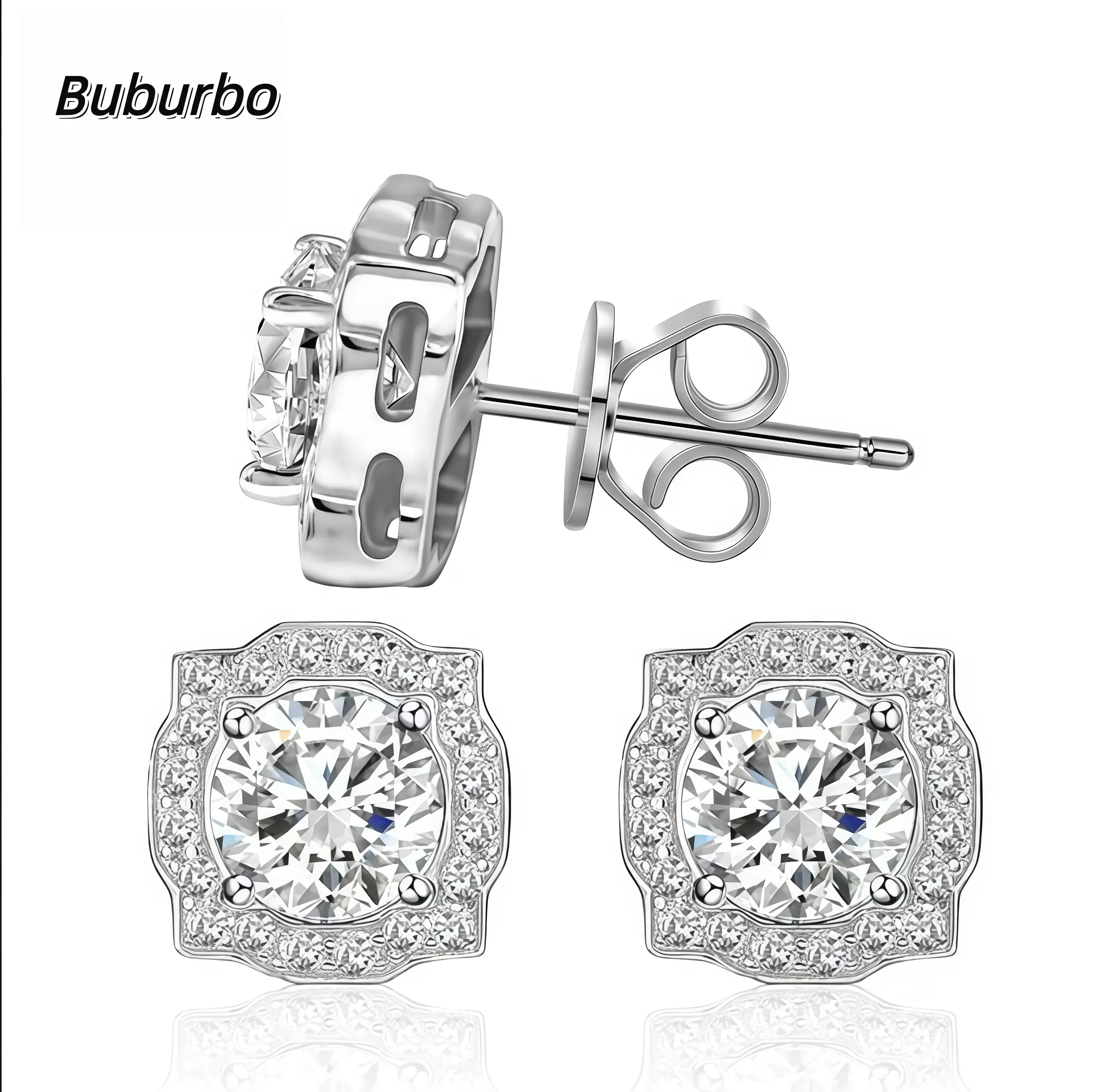 Buburbo Stud Earrings for Men & Women, Round VVS Moissanite in S925 Sterling Silver, Wedding & Daily Wear Jewelry Gift, Studs Earrings