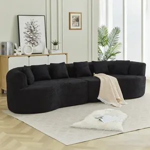 【Deals for You Days】111.5" Curved Boneless Chenille Cloud Sectional Sofa, Oversized Deep Seat Memory Foam 4-Seater Couch with 6 Pillows, Vacuum Compressed No Assembly Pet Friendly Sofa for Living Room Apartment