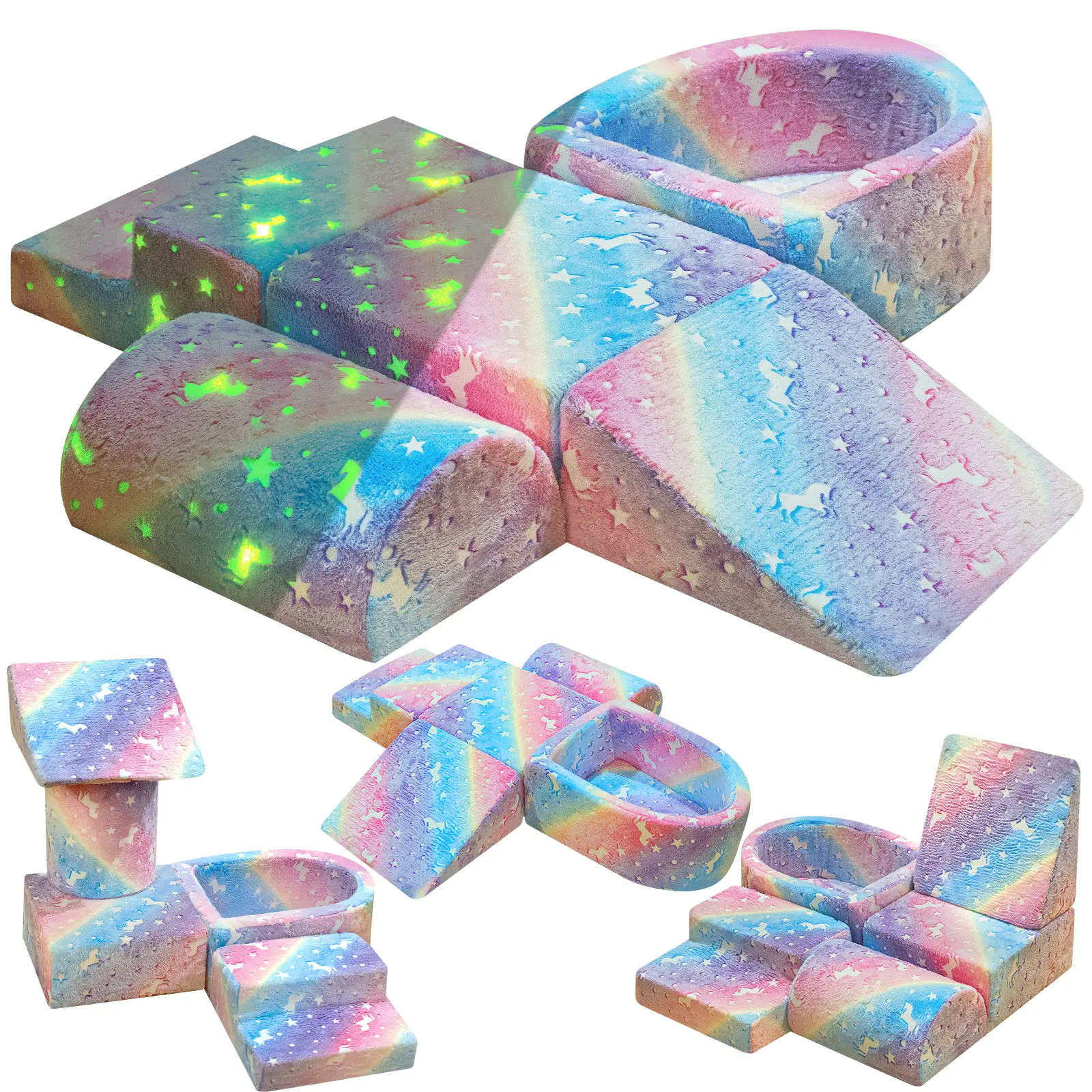Lamerge Comfortable Glow-in-the-Dark Soft Foam Play Blocks for Kids 3+ - Square Puzzle Couch, Climbing Set, Neon Galaxy Inflatable Water Slide, Indoor Playroom Toy, Ideal Christmas & New Year Gift homeessentials