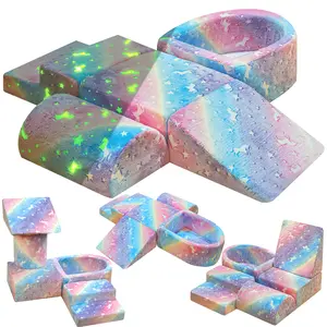 Lamerge Glow-in-the-Dark Play Blocks for Kids 3+ | Soft Foam SquarePuzzleCouch & Climbing Set | Indoor Fun Meets Neon Galaxy Inflatable Water Slide Playroom Colorful excellent gift for Christmas and New Year