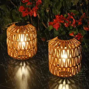 2 Pack Solar Lanterns Outdoor Waterproof, Rattan Solar Lights for Yard, Outdoor Garden Lights, Hanging Lanterns Decorative Birthday Gifts for Mom Grandma, Outdoor Lanterns for Porch Patio Pathway lighting