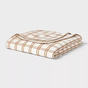 Twin/Twin XL Brushed Cotton Blanket Ivory/Brown Plaid - Threshold