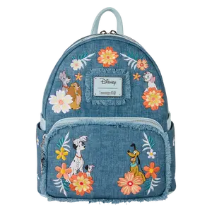 Disney Dogs & Cats Floral Faux Denim Fringe Mini Backpack