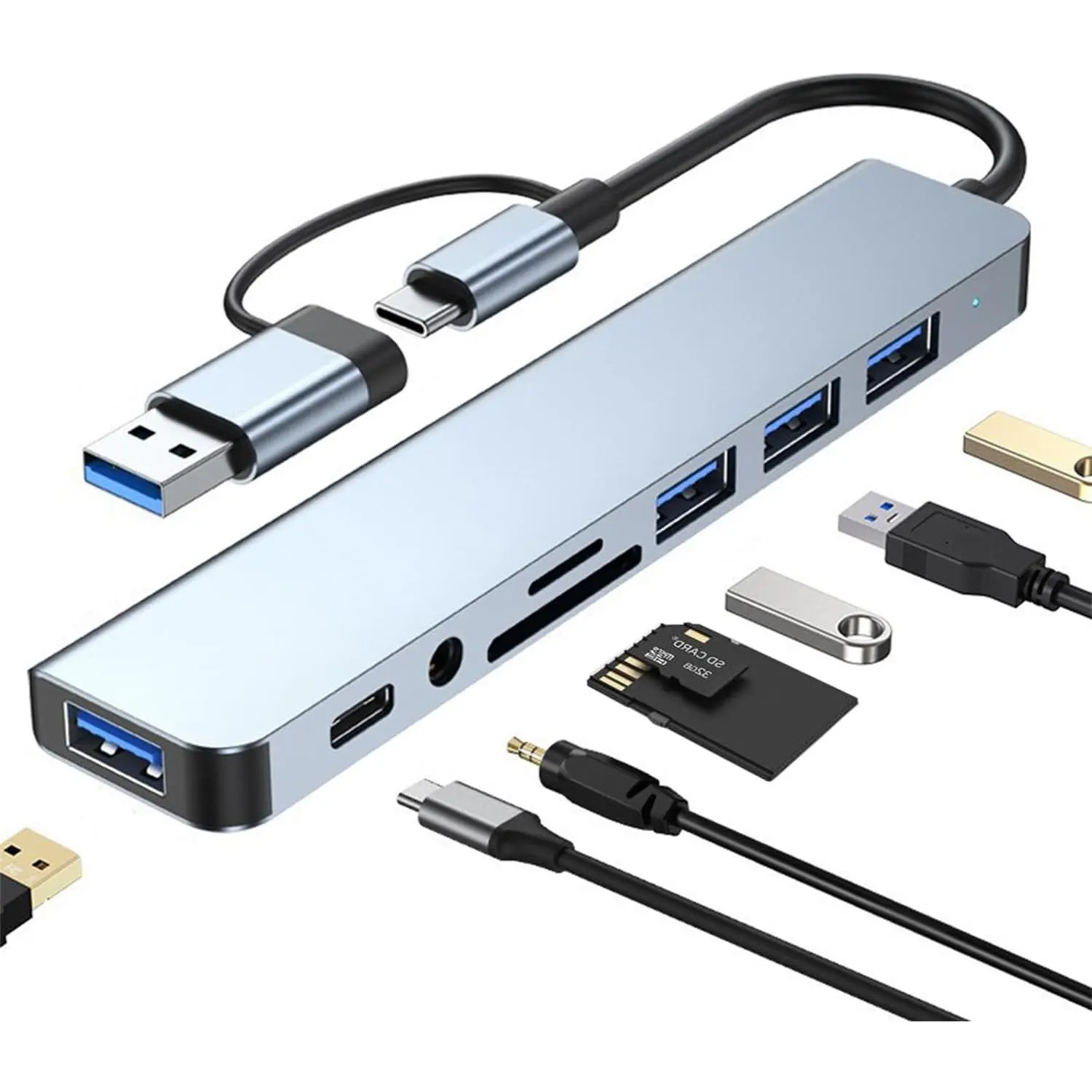USB C Hub USB Splitter 8-in-1 USB Extender with 4 USB Port 1 USBC Jack TF/SD Card Reader 3.5mm Audio Output for MacBook Pro/iPad Pro/iPhone 15/Laptop/Galaxy Phones/More (1 to 8)