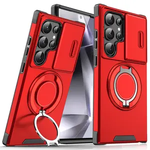 #SummerVibes [Free!!Ship!] Shockproof Sliding Camera Cover Case for Samsung Galaxy S26 Ultra S25 S24 S23 S22 S21 MagSafe Phone Cover with Rotating Ring Stand Drop-Resistant Phone Bumper