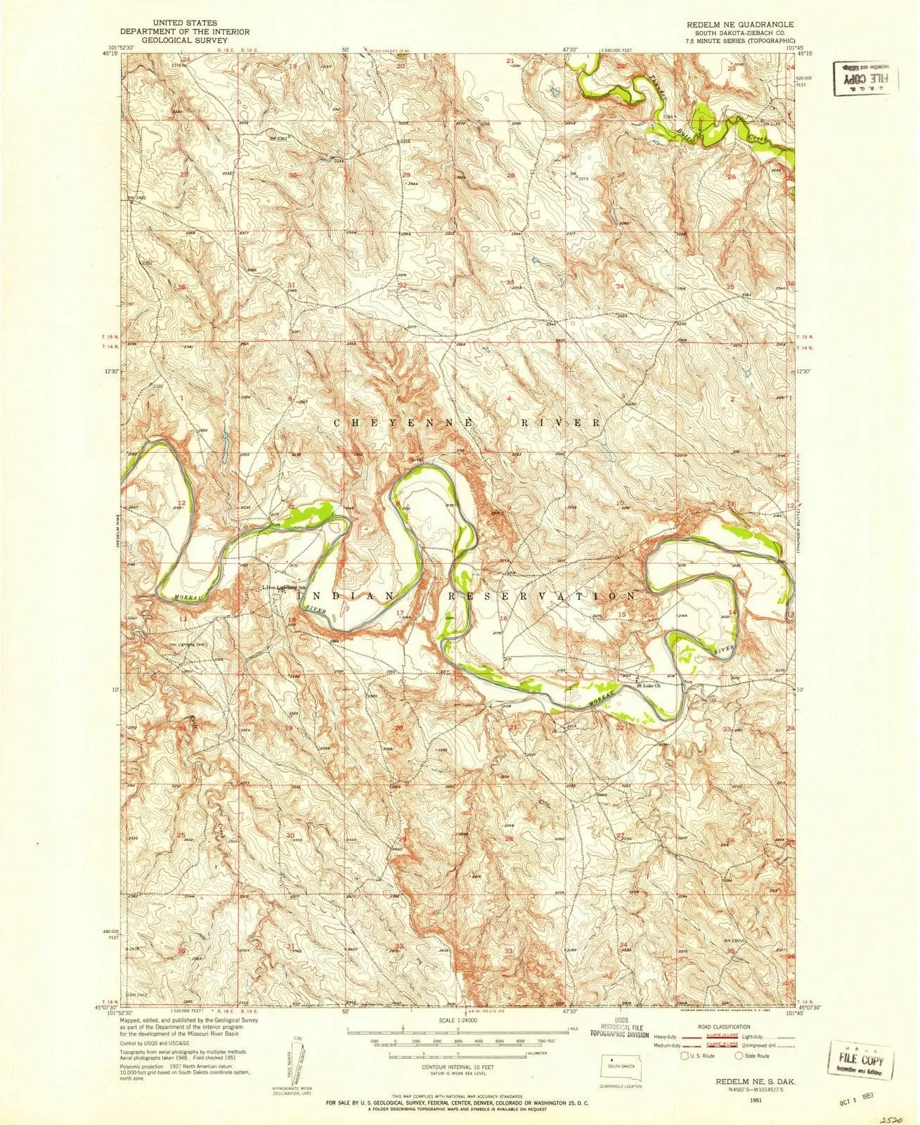 Redelm NE South Dakota USGS Topographic Quadrangle Map, 1951, 1:24000